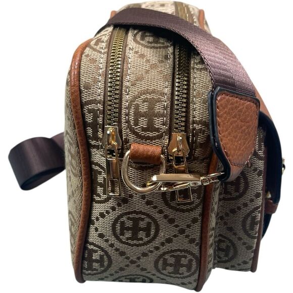 Designer Brown Tan Buckle Crossbody Bag - Picture 5 of 10